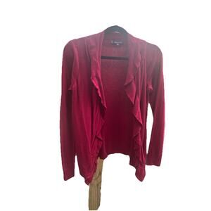 Anne Klein Burgundy Ruffled Open Cardigan Y2K Cropped Womens SMALL Cozy Cotton